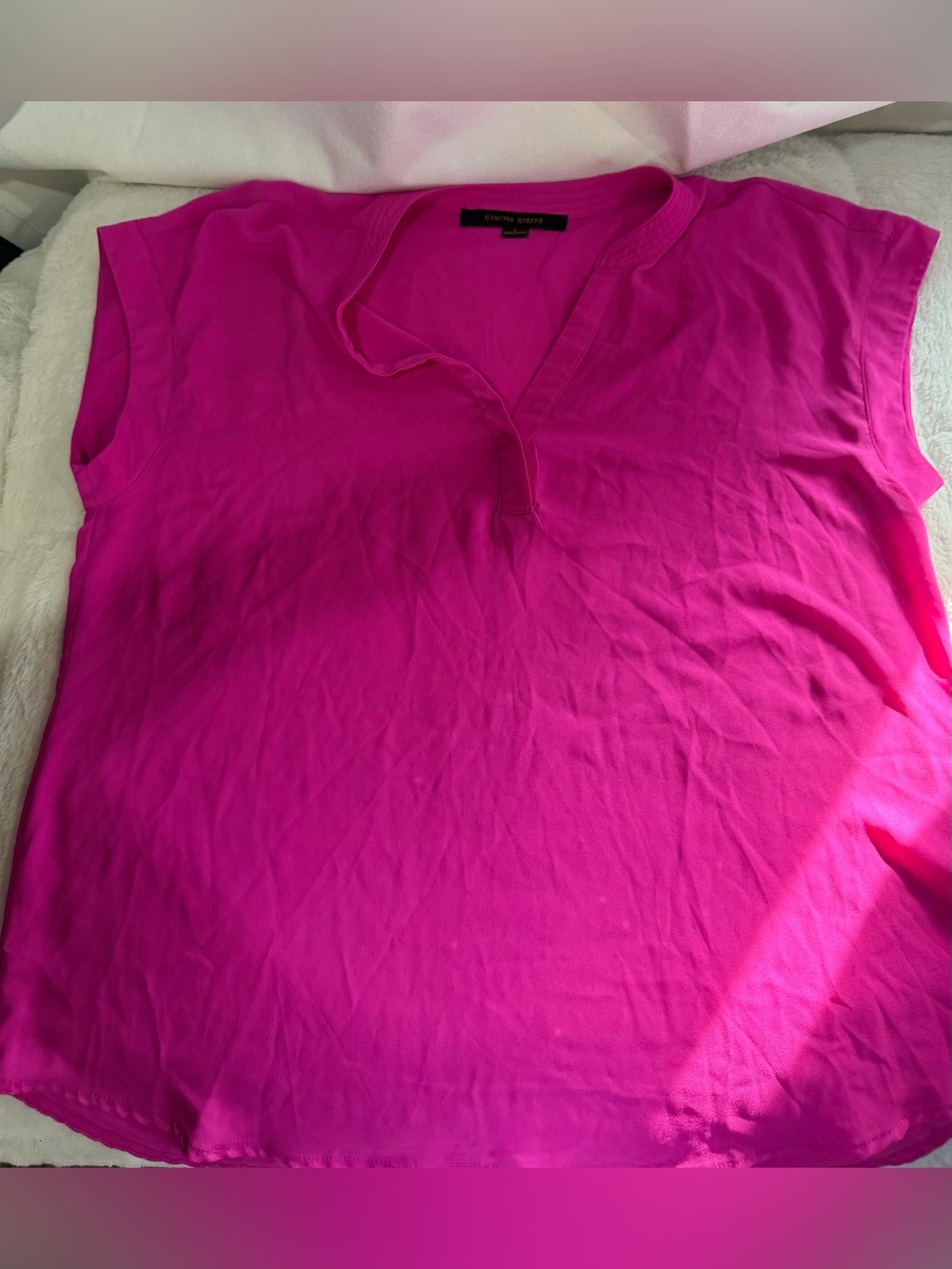 Cynthia Steffe Bright Fuchsia Cap Sleeve V-Neck Blouse